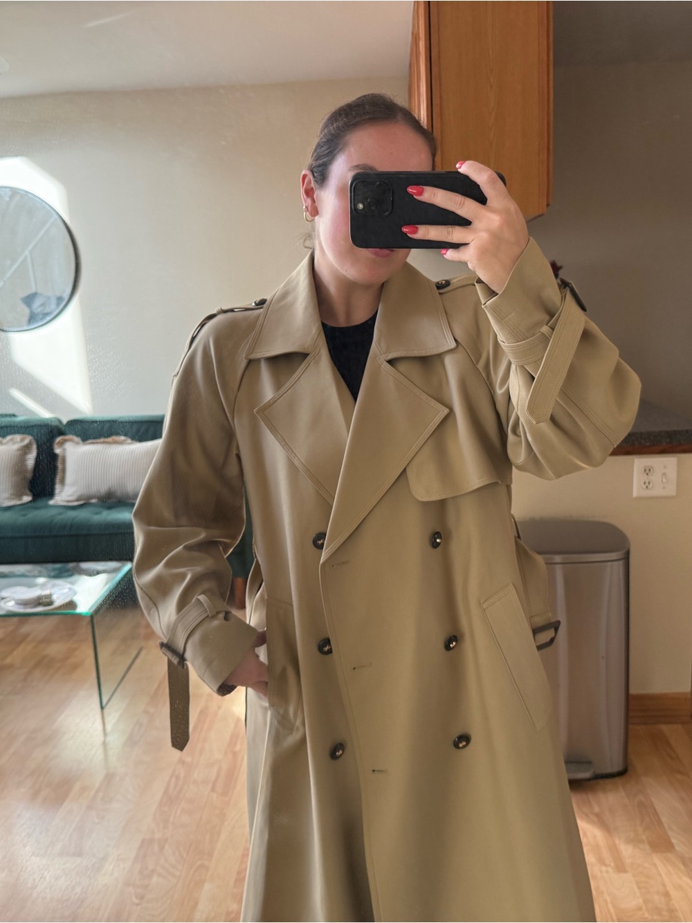 Cyrus Double-Breasted Trench Coat in Olive-Tan - Picture 3 of 3